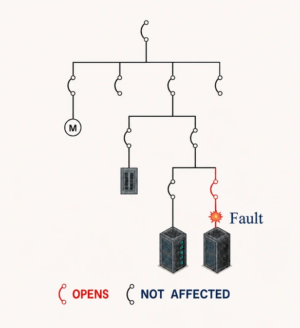 Selective coordination fault isolation diagram from the source Word document