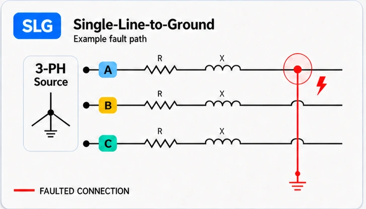 Single-line-to-ground fault diagram with crossover bridges at the unfaulted phases